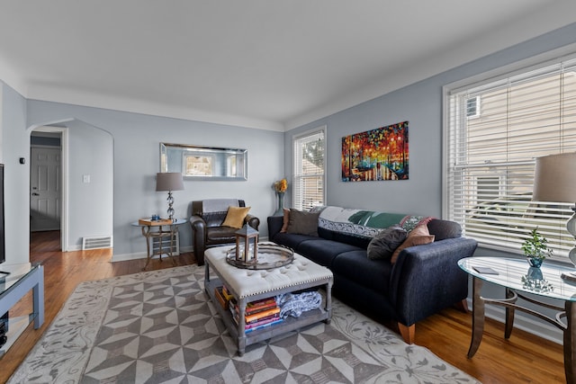 living room with hardwood / wood-style floors