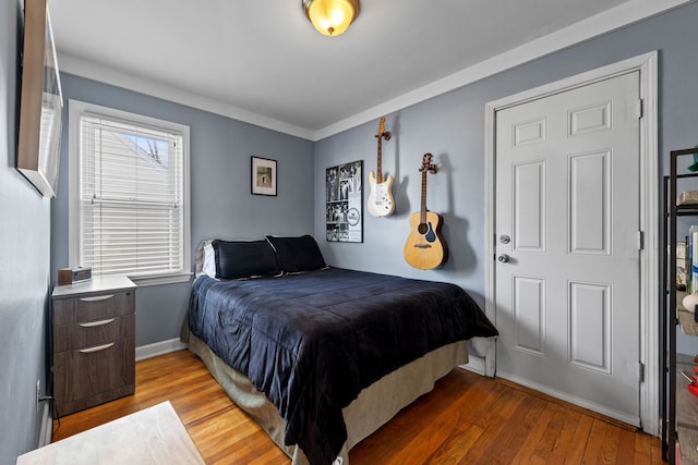 bedroom with multiple windows and wood-type flooring