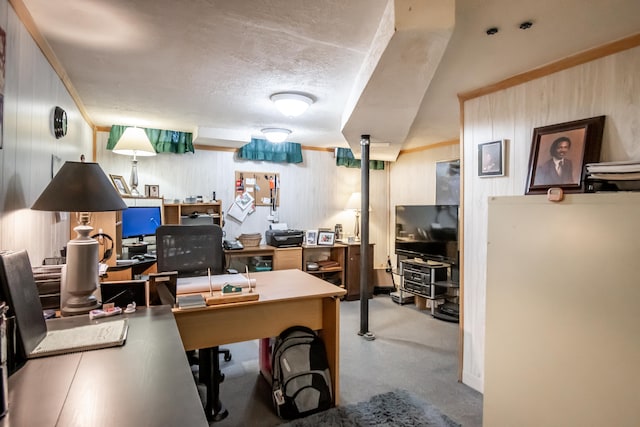 home office featuring a textured ceiling