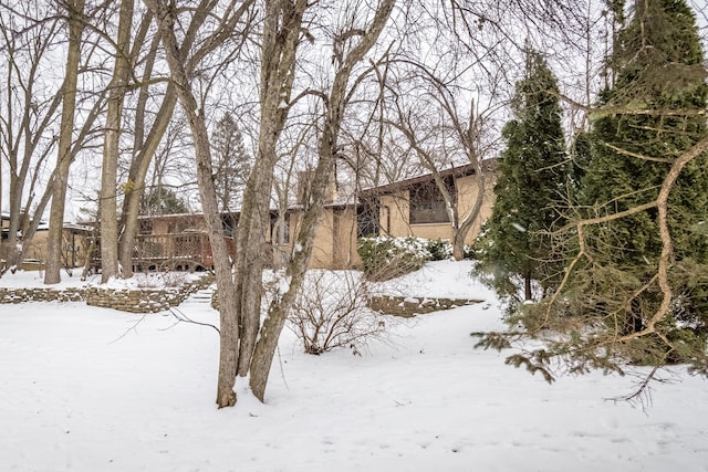 view of yard layered in snow