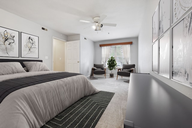 bedroom featuring carpet flooring and ceiling fan