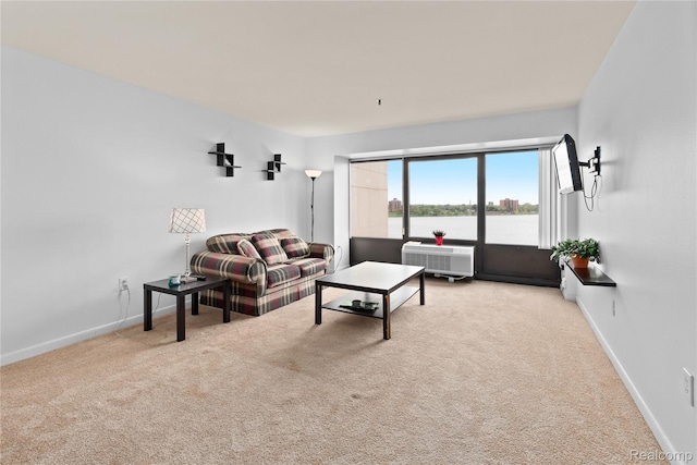 1001 W Jefferson Ave Unit 10E, Detroit, MI 48226 - carpeted living area featuring baseboards and a wall unit AC