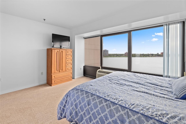 1001 W Jefferson Ave Unit 10E, Detroit, MI 48226 - carpeted bedroom featuring multiple windows, baseboards, and a wall mounted air conditioner