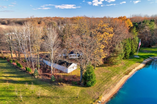 bird's eye view featuring a water view and a rural view