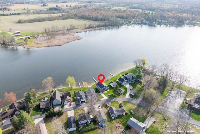 aerial view with a water view and a residential view