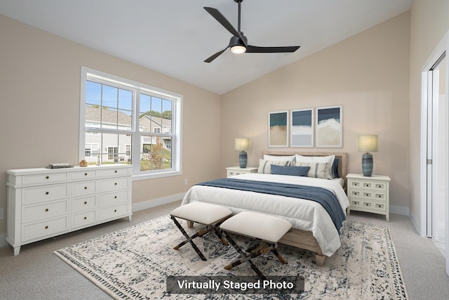 2519 Hunters Run Unit 101, Kalamazoo, MI 49048 - carpeted bedroom with ceiling fan and lofted ceiling