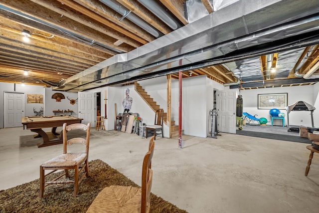 3700 Marie Meadows Dr, White Lake, MI 48383 - unfinished basement with stairs and pool table
