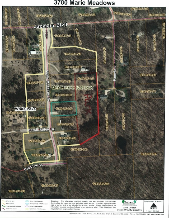 3700 Marie Meadows Dr, White Lake, MI 48383 - aerial view of property's location with property parcel outlined