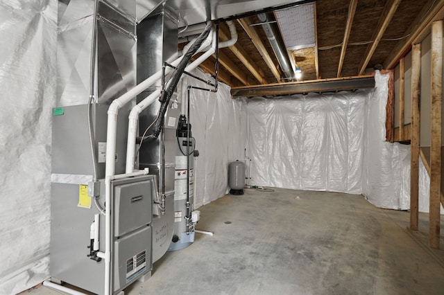 basement featuring heating unit