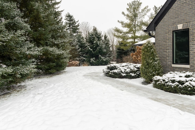 view of yard layered in snow