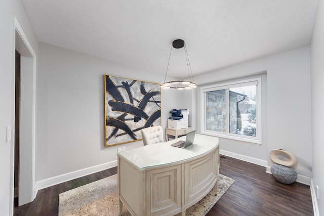 office area with dark hardwood / wood-style floors