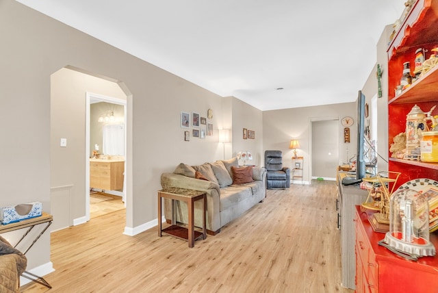 living room featuring light wood-type flooring