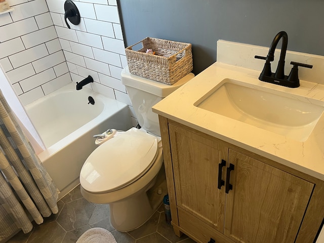 full bathroom with tile patterned flooring, vanity, toilet, and shower / bath combo