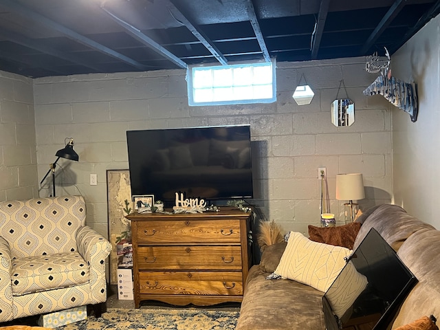 living room with concrete floors