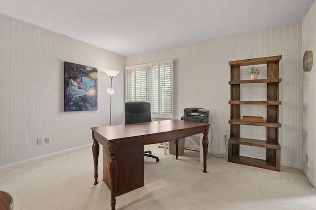 home office featuring light colored carpet