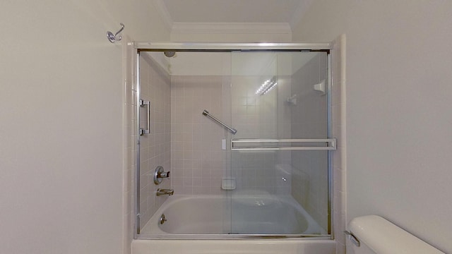 5059 Pheasant Cv, West Bloomfield, MI 48323 - full bathroom with toilet, combined bath / shower with glass door, and crown molding