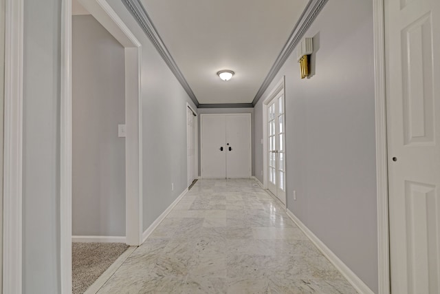 corridor with crown molding