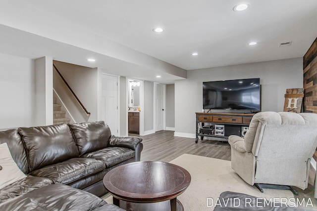 living room featuring light wood-type flooring