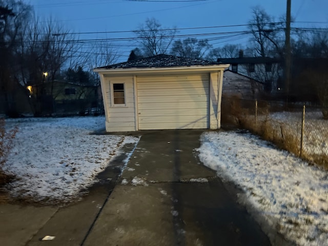 view of snow covered garage