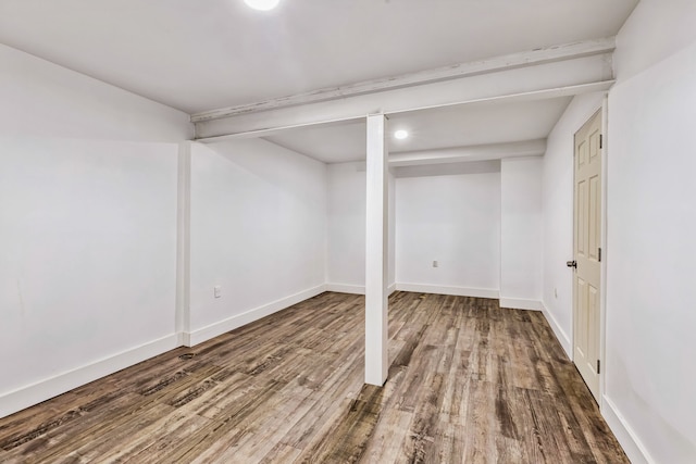 basement with wood-type flooring