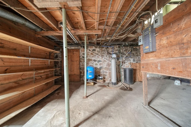 basement with wooden walls