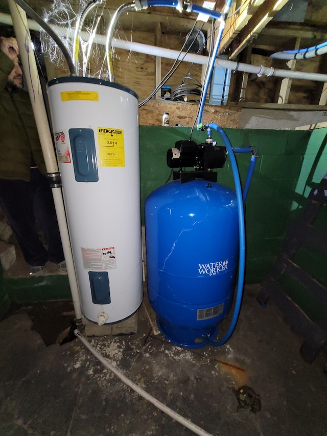 utility room featuring electric water heater