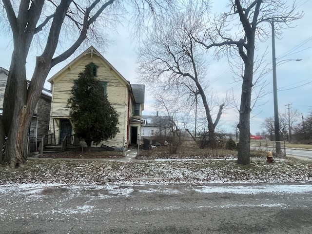 view of snow covered property