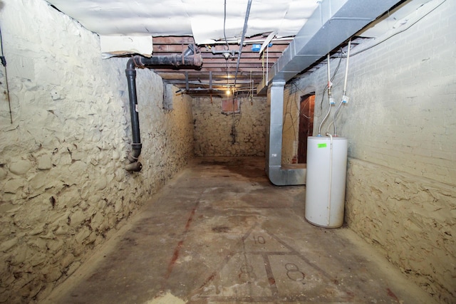 basement featuring water heater