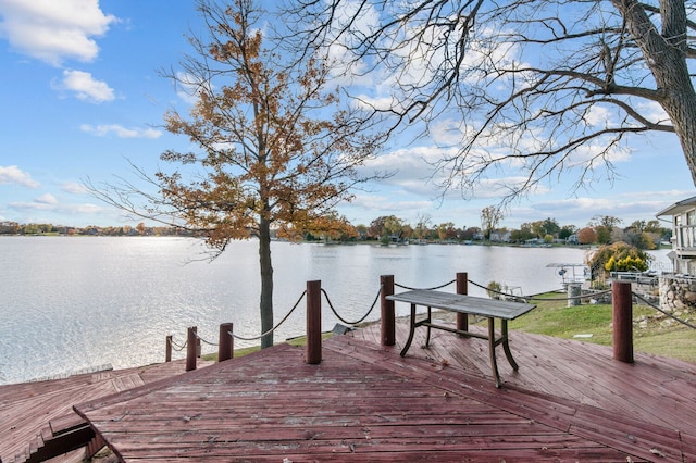 view of dock with a water view