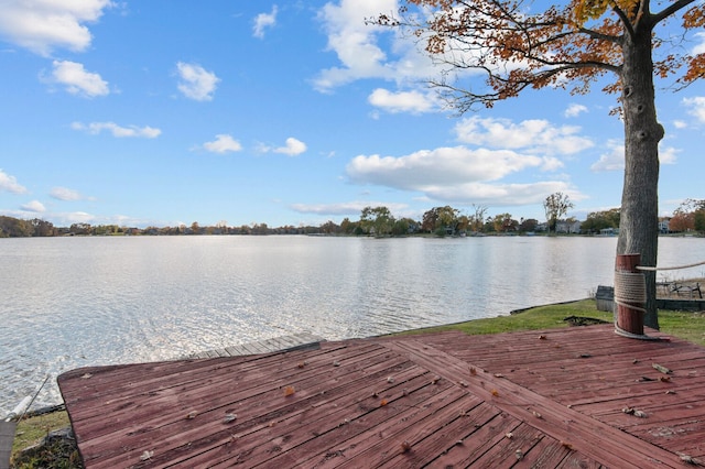 view of dock featuring a deck with water view