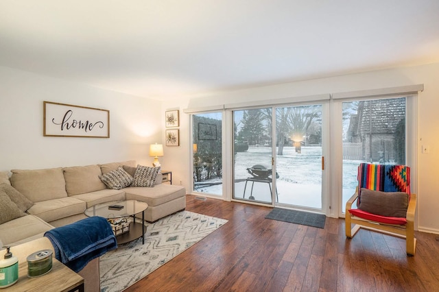 living room with hardwood / wood-style flooring