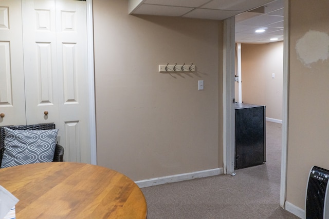 interior space featuring light colored carpet