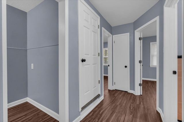 hall with dark wood-type flooring