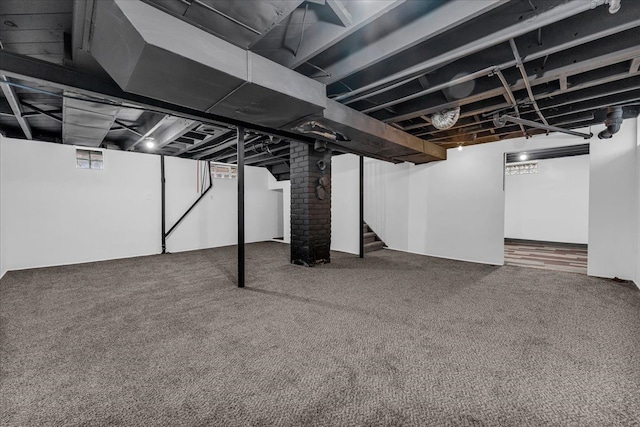 basement with carpet floors