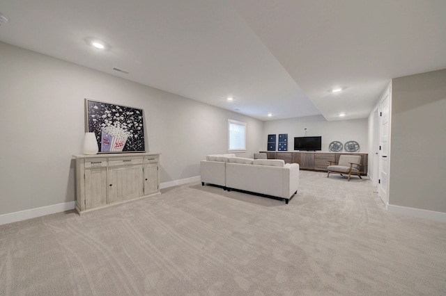 living room with light carpet