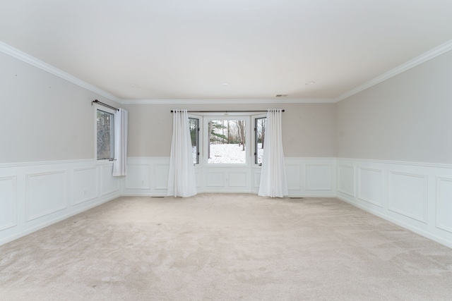 carpeted empty room with crown molding