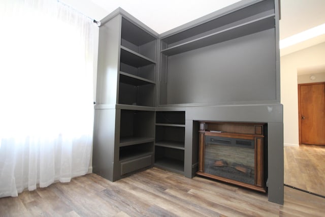 walk in closet with light hardwood / wood-style flooring