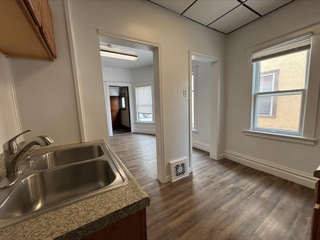 kitchen with sink, dark wood-type flooring, and plenty of natural light