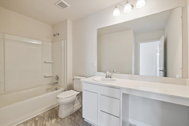 full bathroom with shower / bathing tub combination, vanity, and toilet