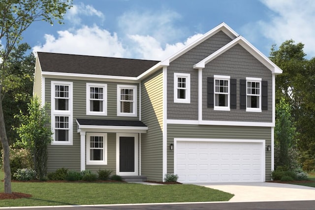 view of front facade featuring a garage and a front yard