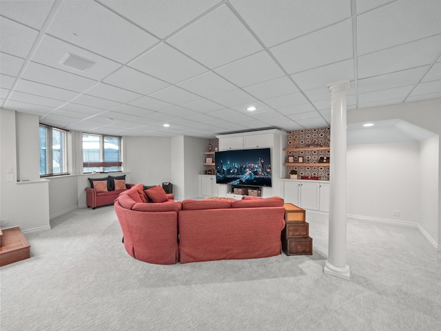 living room with light colored carpet