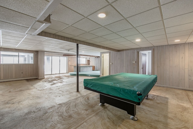 game room with a drop ceiling and pool table