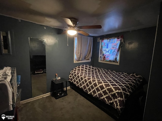 bedroom with carpet floors and ceiling fan