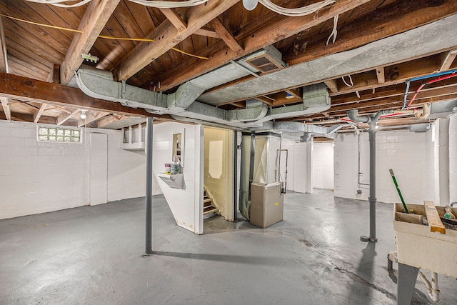 basement with heating unit