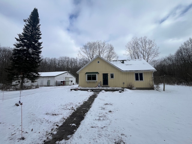 view of snow covered property