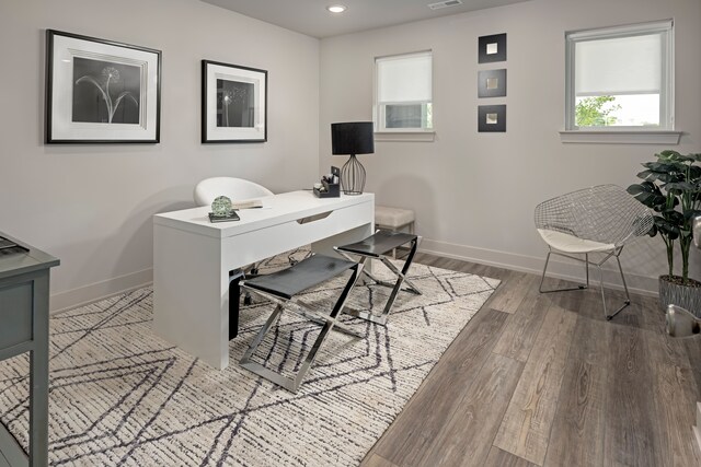 office space with hardwood / wood-style flooring