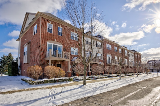 view of snow covered building