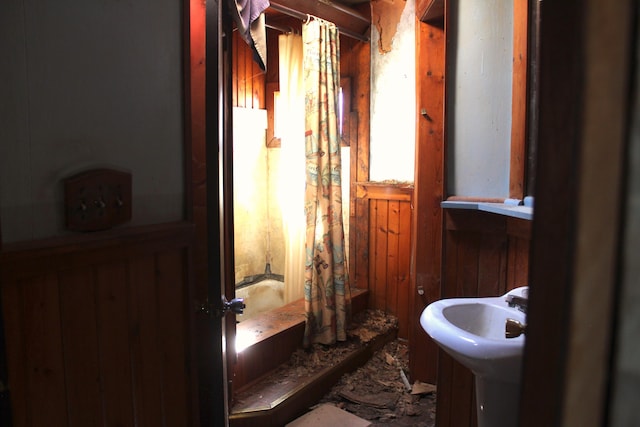 full bath with a washtub
