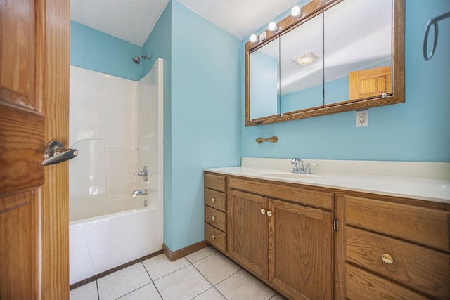 bathroom with tile patterned floors, vanity, and shower / bath combination