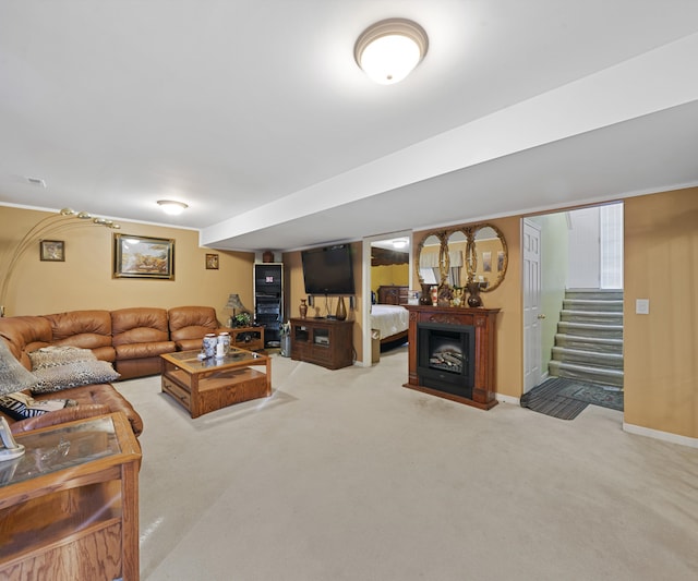 living room featuring carpet flooring